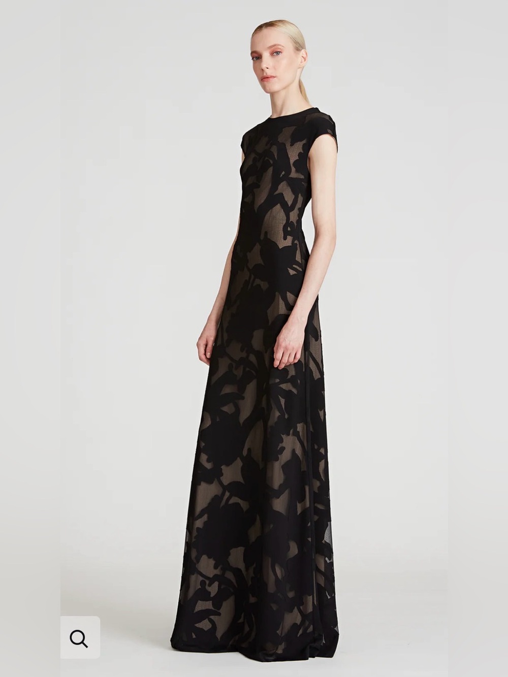 Halston Davin Burnout Gown Black Floral Overlay Evening Dress Women's, Size 4